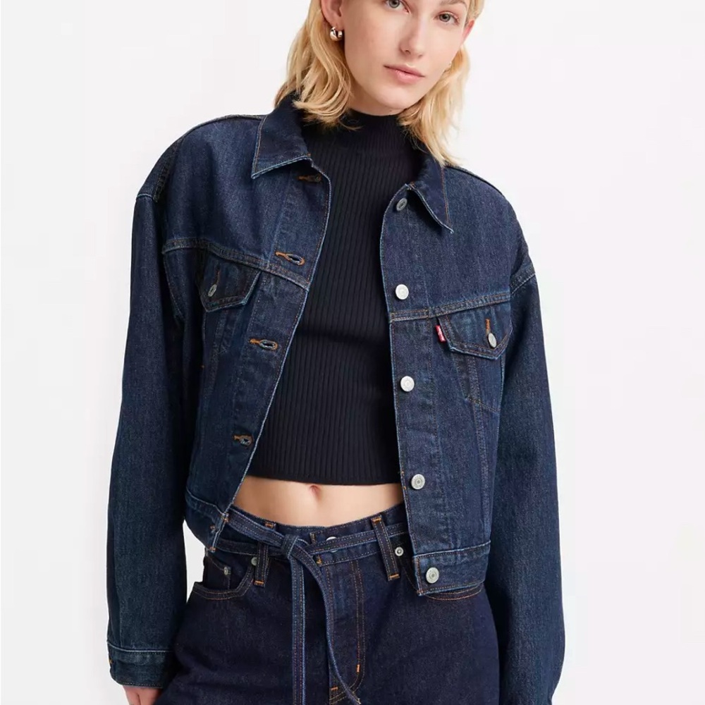 Levi’s Shrunken 90’s Trucker Jacket Dark Wash/Remember Together NWT XS
